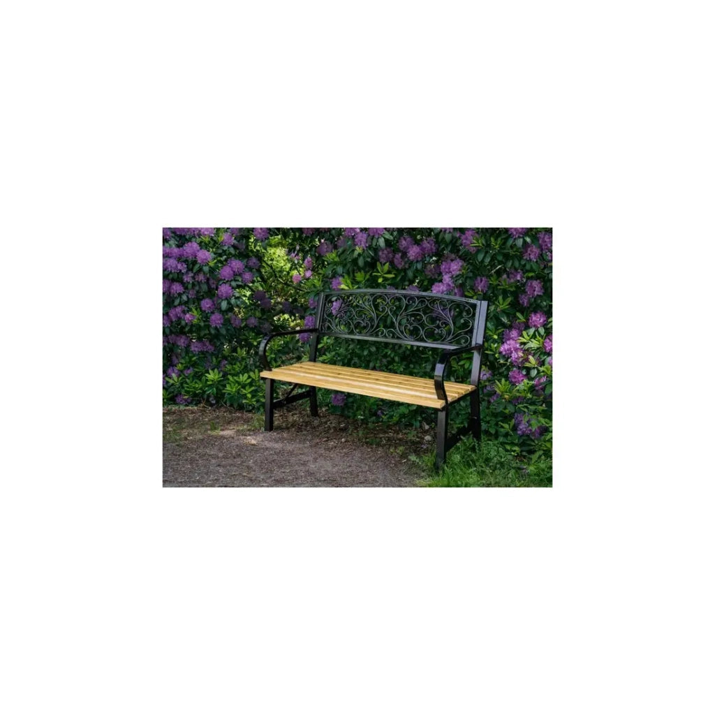 Panchina da esterno FERONA 120 cm in legno e acciaio nero stile classico