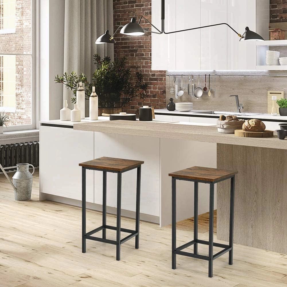 Set 4 Sgabelli da Bar Industriali, Altezza Seduta 62 cm, Legno & Ferro con Poggiapiedi, Ideali per Cucina Soggiorno Caffè Bistrot, Portata di 150KG, 30x30x62cm