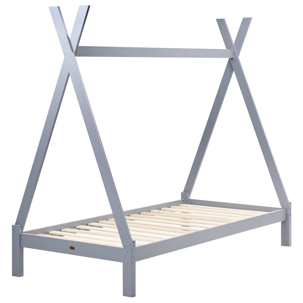 Letto a forma di tenda Teepee per bambini Pino Grigio UE 90 x 200 cm Struttura letto singolo con doghe