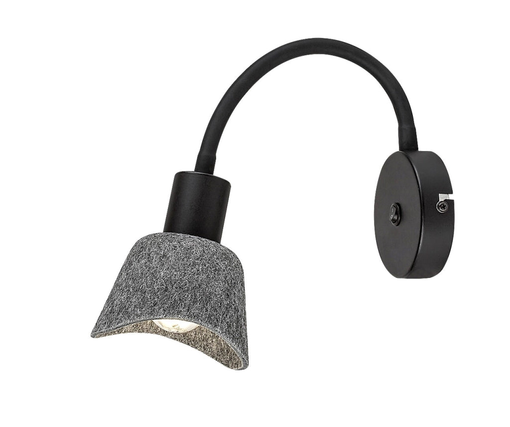 Applique lettura Rabalux Farelia filc grigio nero E14