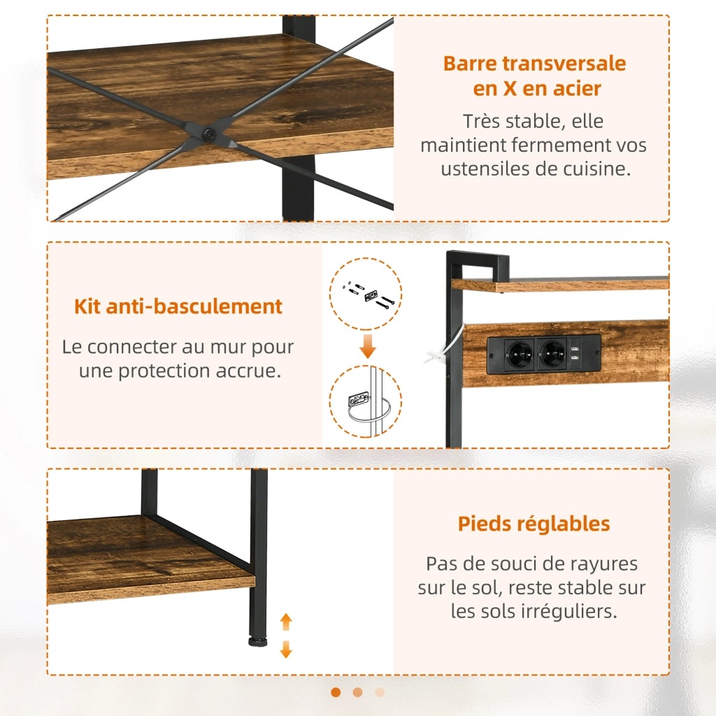 Mobile da cucina con prese ¨C zephmum ¨C marrone, 90x42x130 cm