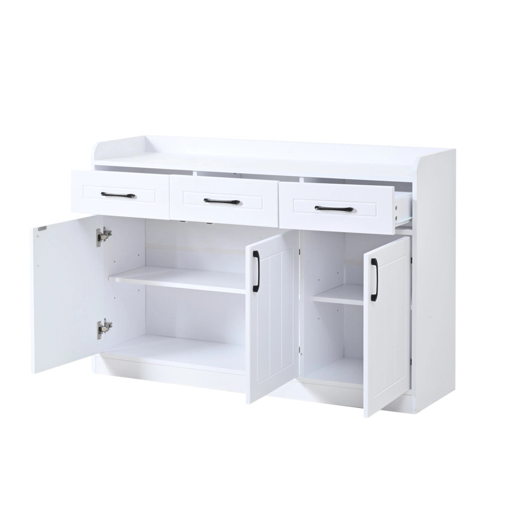 Credenza bianca 120 x 35 x 80 cm con 3 cassetti e 3 ante; in truciolare