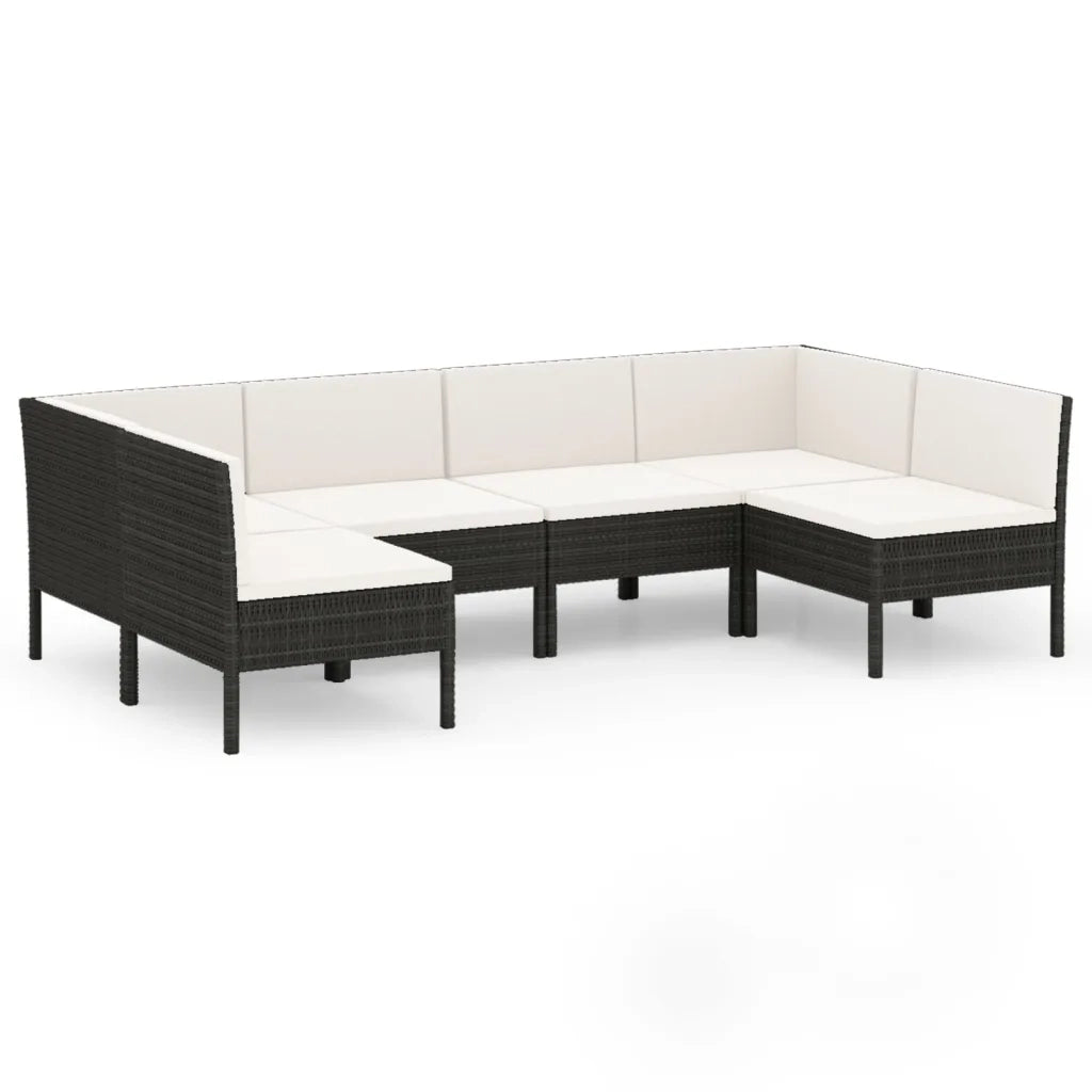 Set Divani da Giardino 6 pz con Cuscini in Polyrattan Nero 3094588