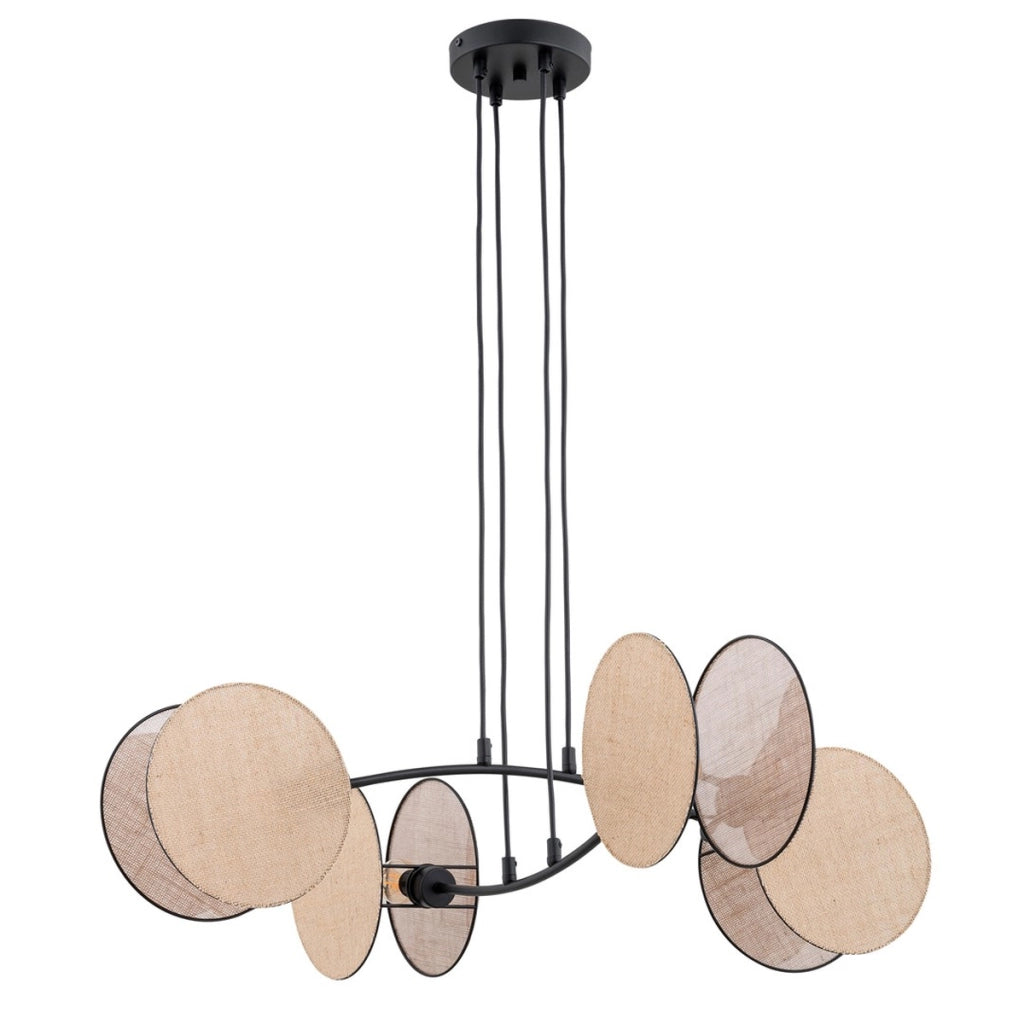 Lampada a sospensione MOTIF in acciaio nero e tessuto beige