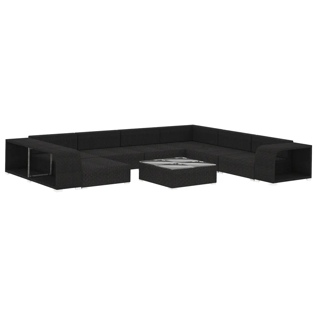 Set Divani da Giardino 10 pz con Cuscini in Polyrattan Nero 48310