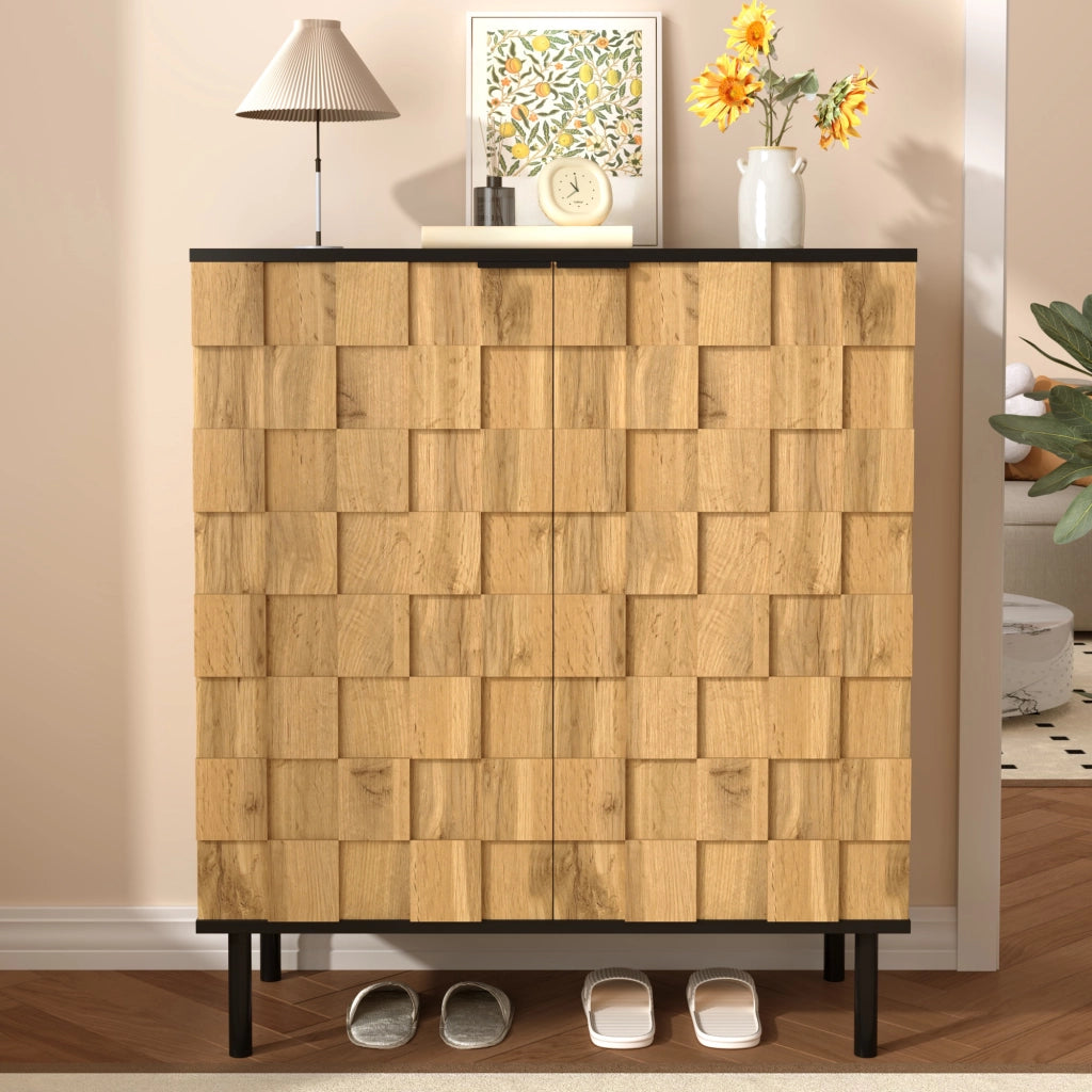 Scarpiera Moderna 80×35×91;5 cm con 2 Ante; Ripiani Regolabili e Piedini in Metallo Effetto Legno