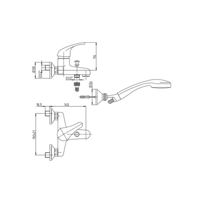 Miscelatore vasca da bagno Paini 44CR105 con doccia