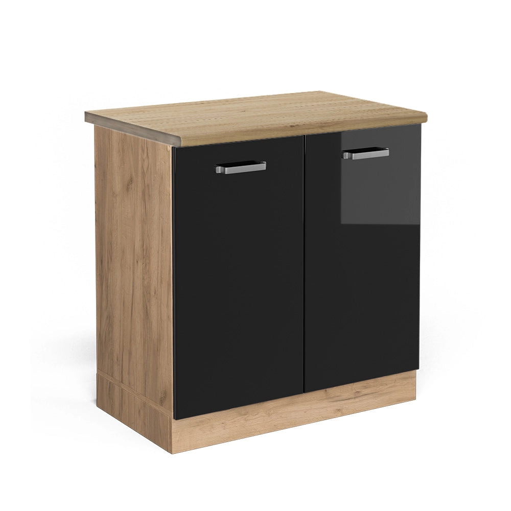 Vicco Mobile lavello cucina Nero lucido 80 cm , PL Rovere