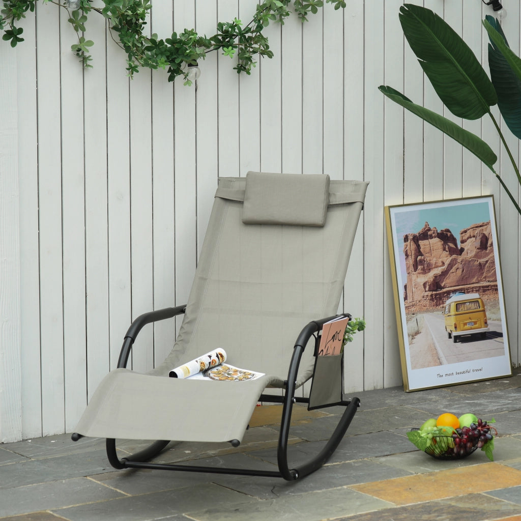 Poltrona a dondolo in metallo con rete ¨C Zephmum ¨C Nero+Grigio chiaro 150x62x88 cm