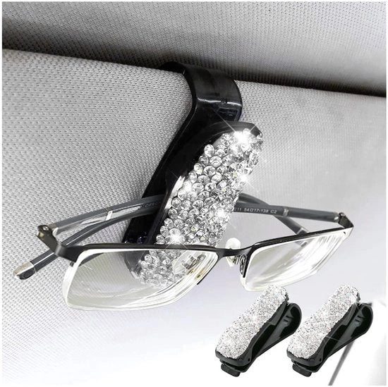 Supporto per occhiali per auto - 2 pezzi - Strass/ABS - Supporto per auto per occhiali - Ombrellino per occhiali - Qualità affidabile - Robusto e duraturo - Supporto per occhiali per auto