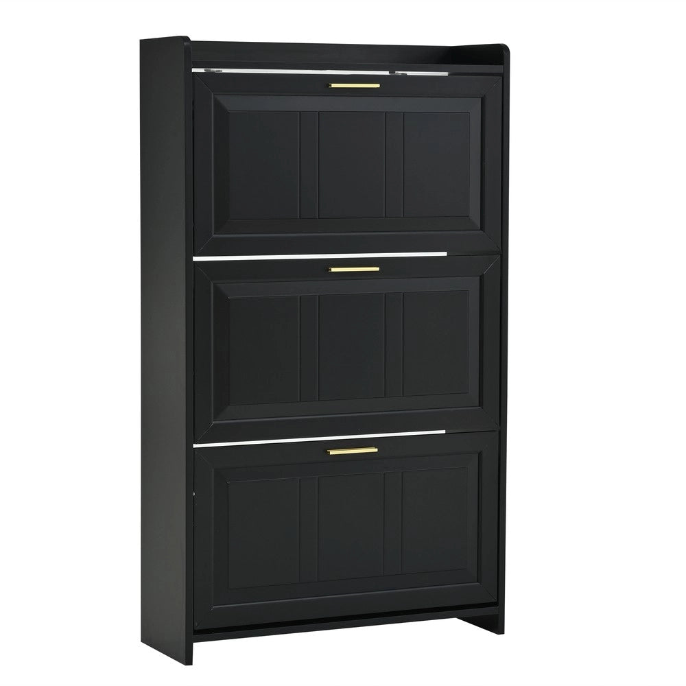 Scarpiera Alta con 6 Ripiani ¨C MINIMAL ¨C Nero, MDF e Truciolato, 70x24x120 cm