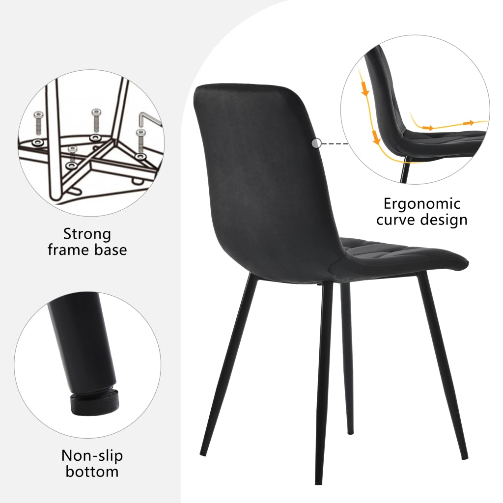 Tavolo da pranzo per 4 persone con 4 sedie, piano in MDF, set moderno per cucina, nero, 117 × 68 × 75 cm