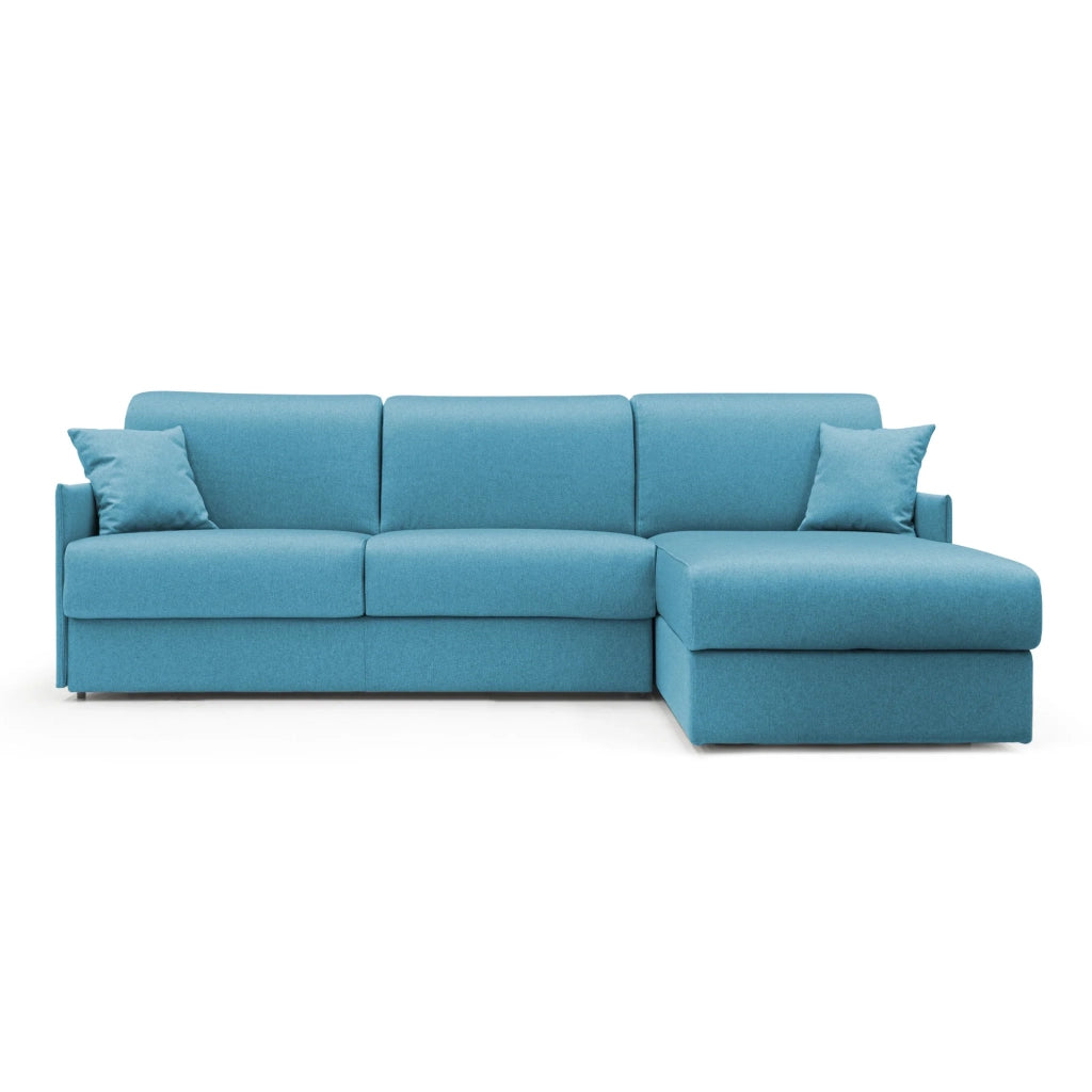 Evans Divano letto angolare con penisola in morbido tessuto impermeabile T13 272 cm Destro (mat. 160x197)  azzurro
