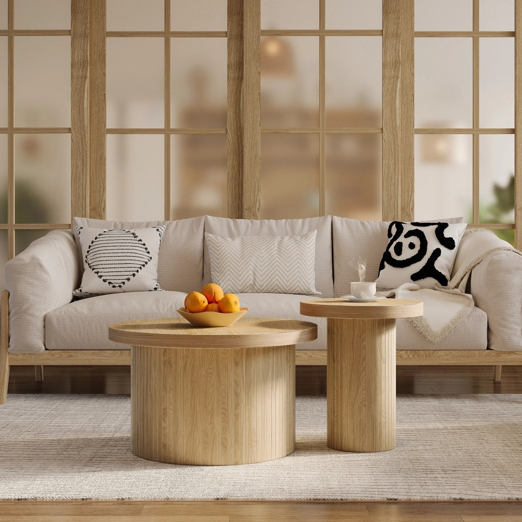 TAVOLINO DA SALOTTO Set da 2 pezzi rotondi 66/40 cm MDF colore naturale