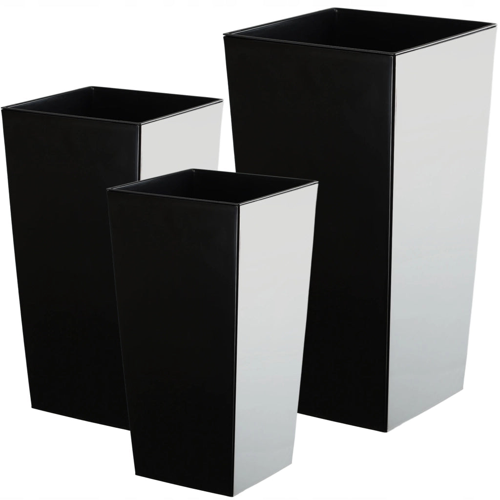 Set di 3 vasi da fiori KADAX, vasi da giardino + inserti, alti e grandi, neri, 37+47+57 cm