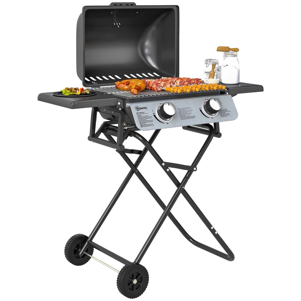 Barbecue a Gas Portatile ¨C zephmum ¨C 2 Bruciatori 5.6 kW Nero con Ruote