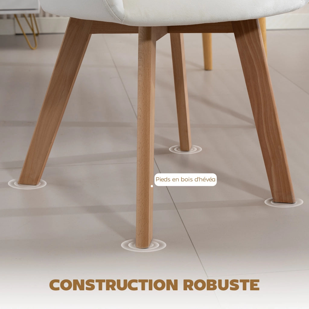 Set di 2 sedie da pranzo imbottite in tessuto velluto ¨C zephmum ¨C gambe in legno, colore crema
