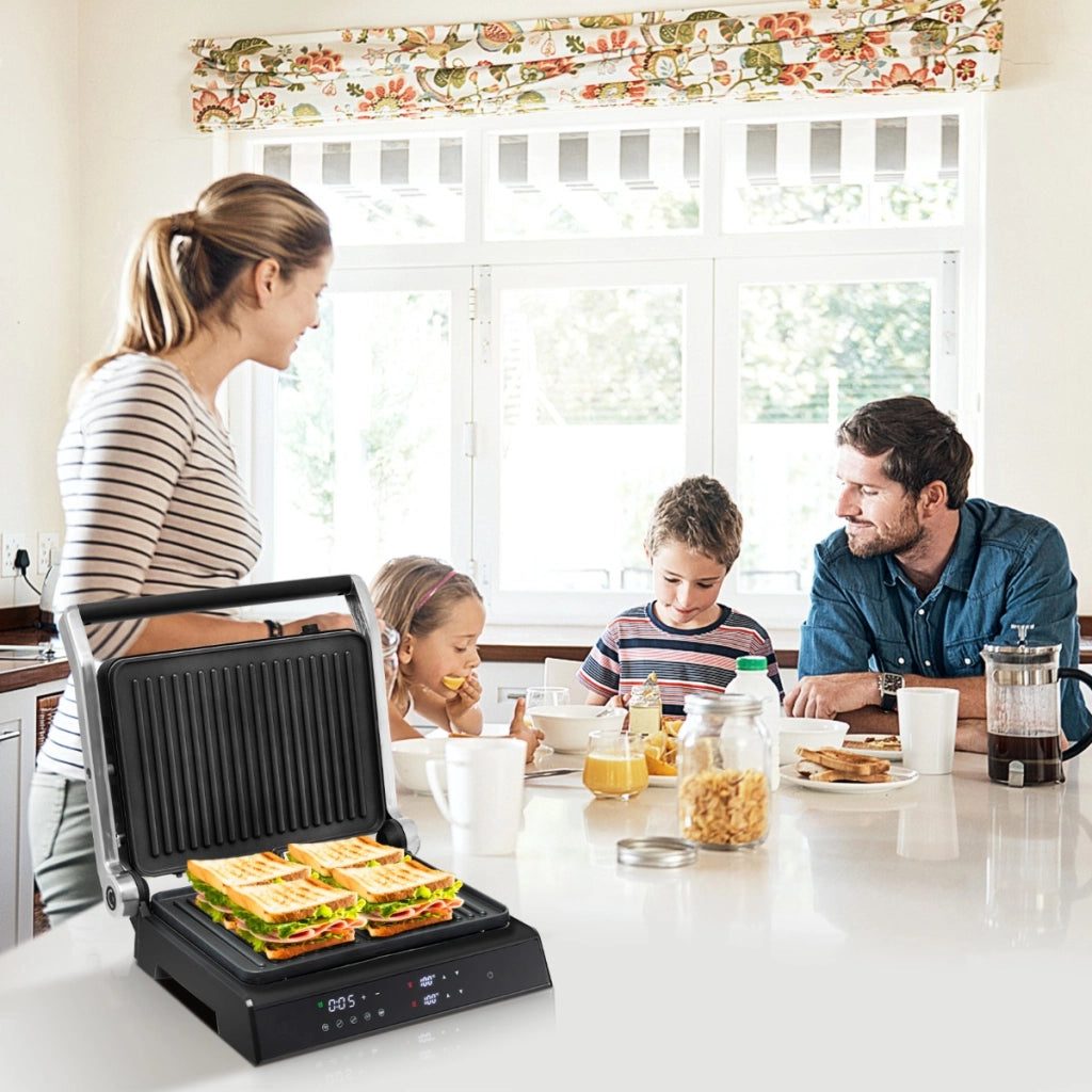 Pressa elettrica per panini 3 in 1 in materiale antiaderente, Piastre per panini a 4 fette rivestite con timer