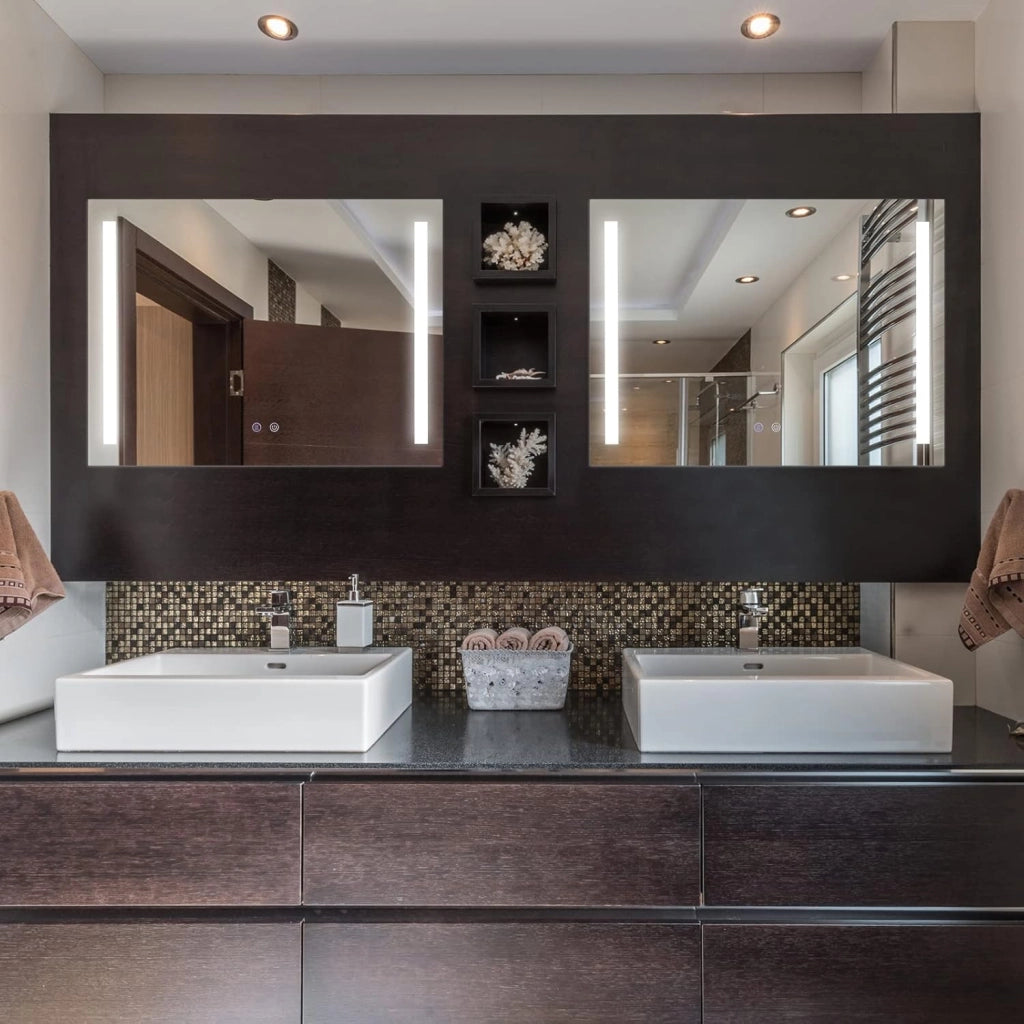 Specchio da Bagno a LED 80x60 cm, Specchio a Parete con Luminosità Regolabile, 3 Colore, Funzione Anti Appannamento e Memoria, Specchio Illuminato