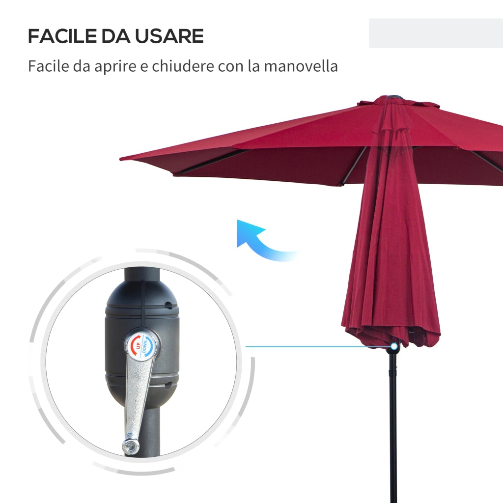 EasyComfort Ombrellone da Giardino 3x2.5 m Inclinabile con Palo Smontabile, in Metallo e Poliestere Rosso Scuro