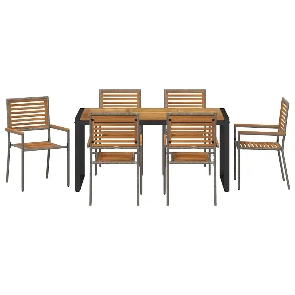 Set da Pranzo per Giardino 7 pcs Grigio e Marrone polyrattan