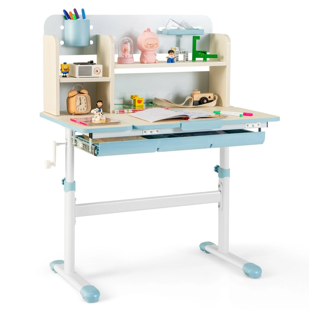 Scrivania per studio dei bambini regolabile in altezza con piano inclinabile, Tavolo per bambini 3-12 anni Blu