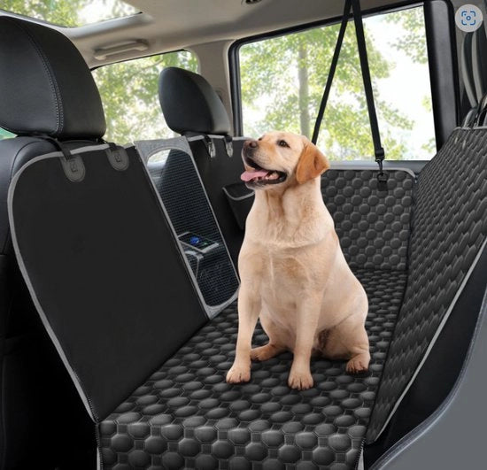 Protezione auto per cani, Protezione auto per cani con finestra a rete e fianchi, Cuscino per cani auto con finestrino e fianchi, Protezione auto per cani impermeabile e lavabile, Cuscino per cani auto per viaggi in auto nero