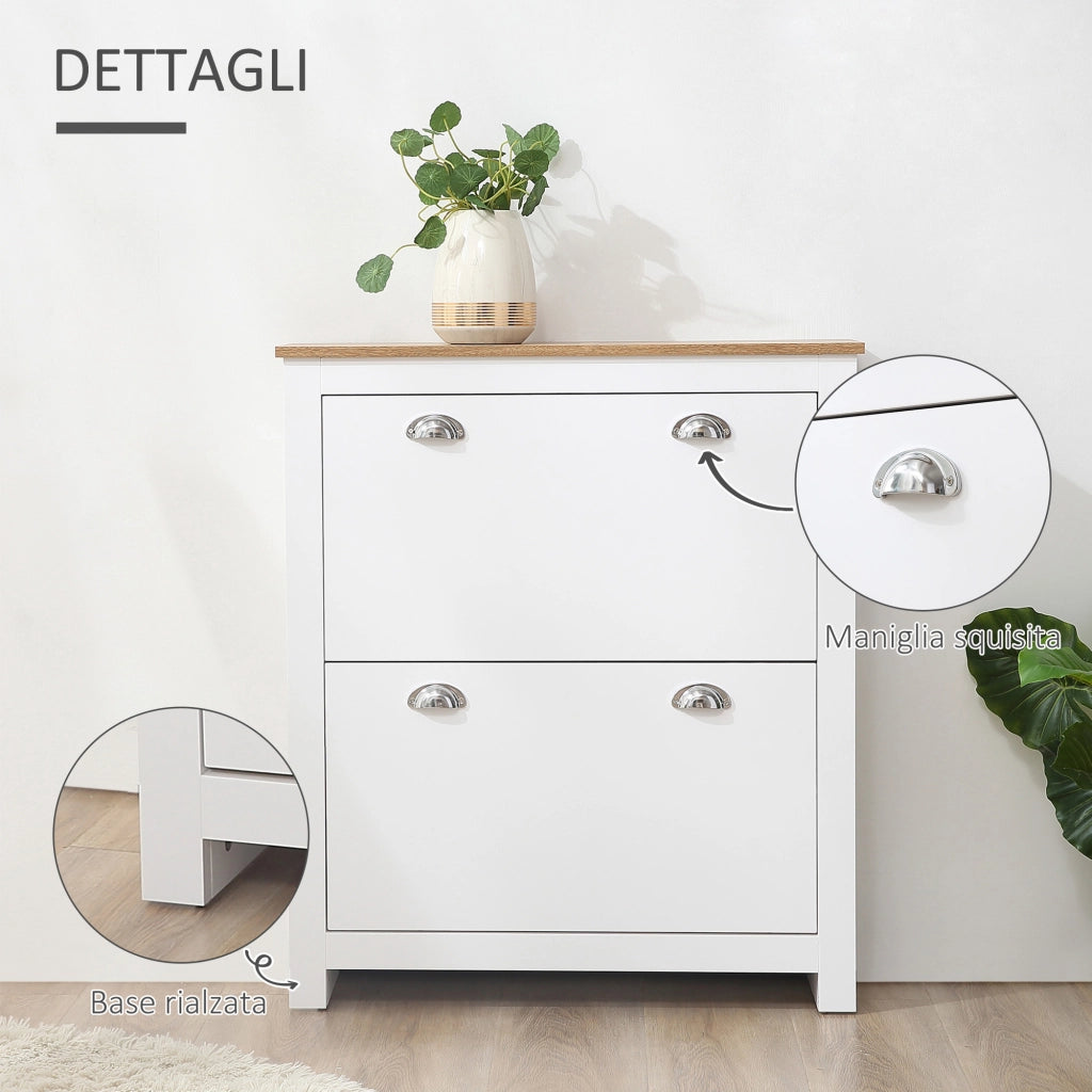 Scarpiera 2 Cassetti a Ribalta con Ripiano Regolabile ¨C Zephmum ¨C 79x23x90.5 cm, Bianco