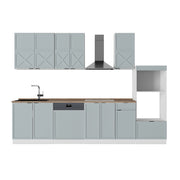 Vicco Cucina componibile Blu-grigio chiaro/bianco 300 cm con armadio alto, PL Rovere
