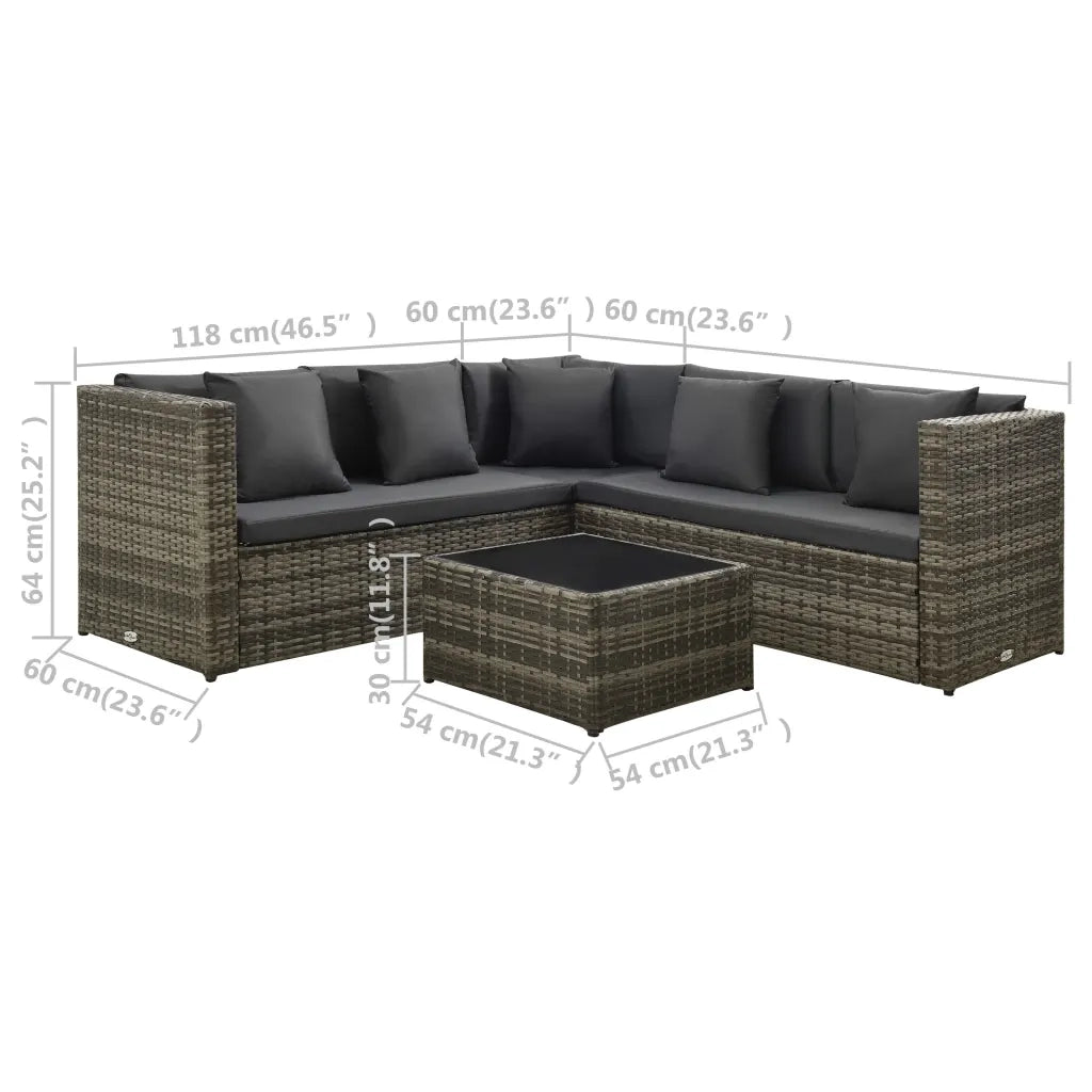 Set Divani da Giardino 4 pz con Cuscini in Polyrattan Grigio cod mxl 37767