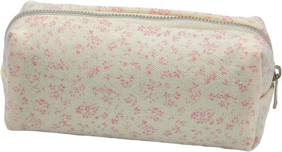 Penne e matite per scuola e ufficio, penne e matite in borsa con chiusura a righelli, borsa con fiori estetici, rosa.