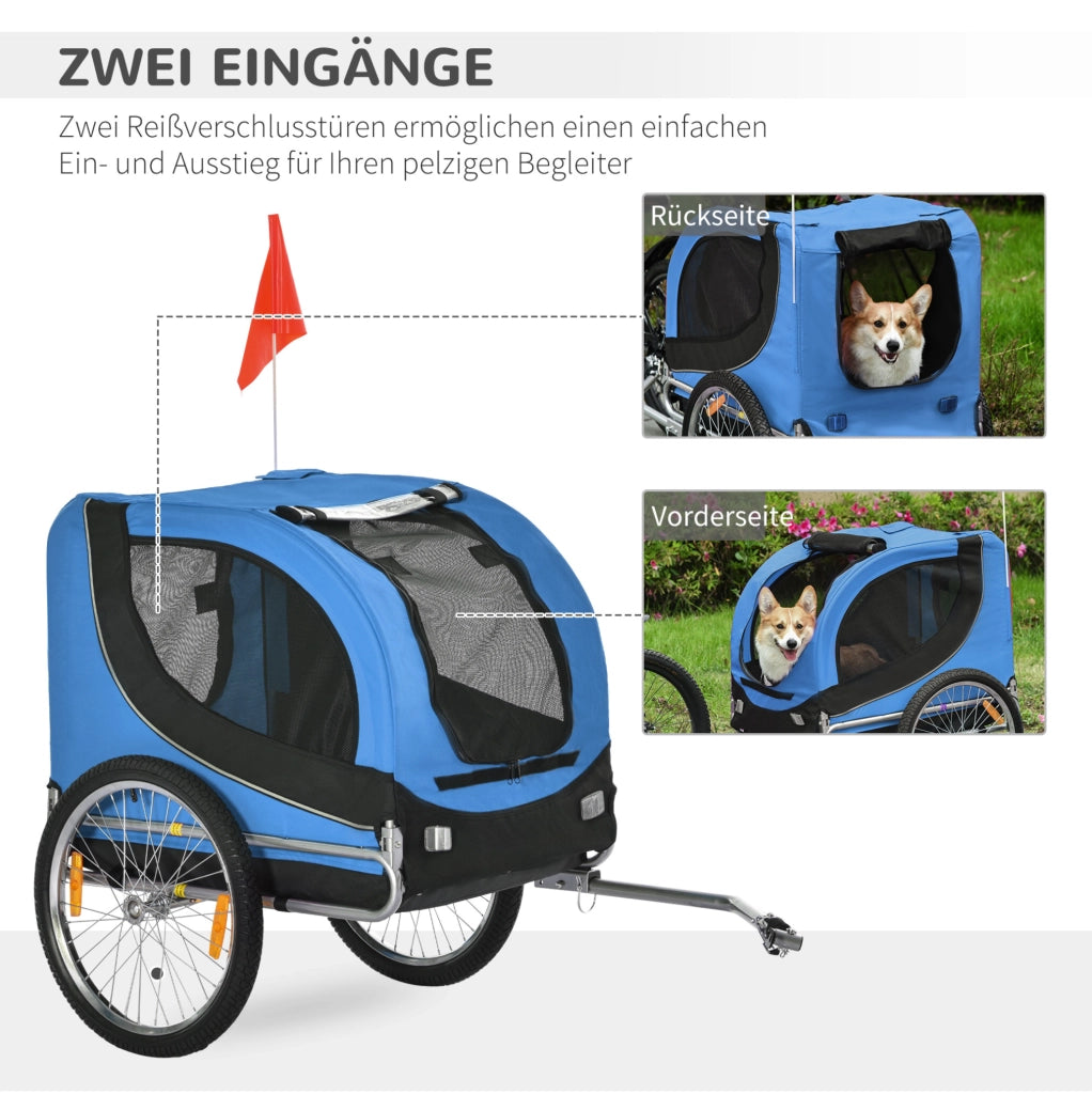 Rimorchio per bicicletta per cani blu 130x73x90 cm