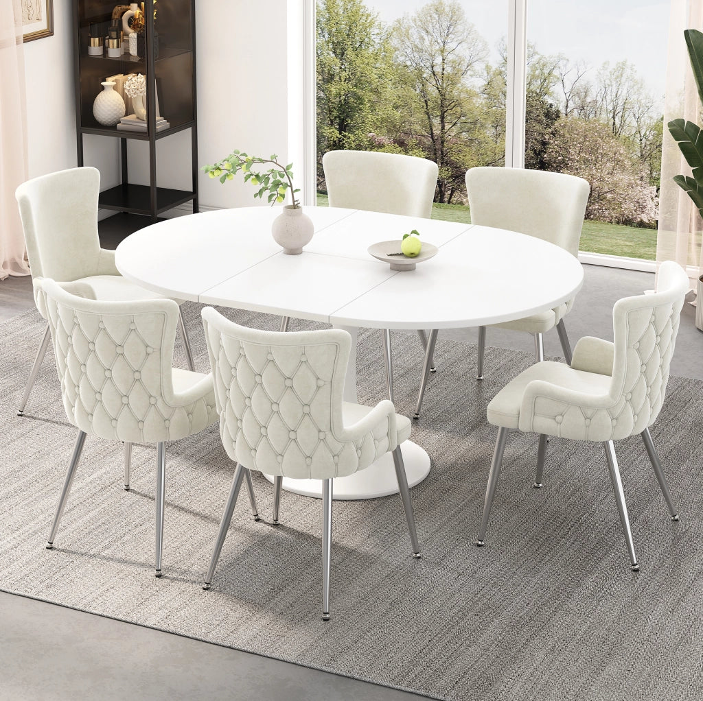 Set di 2 sedie in velluto con gambe in metallo; beige e argento