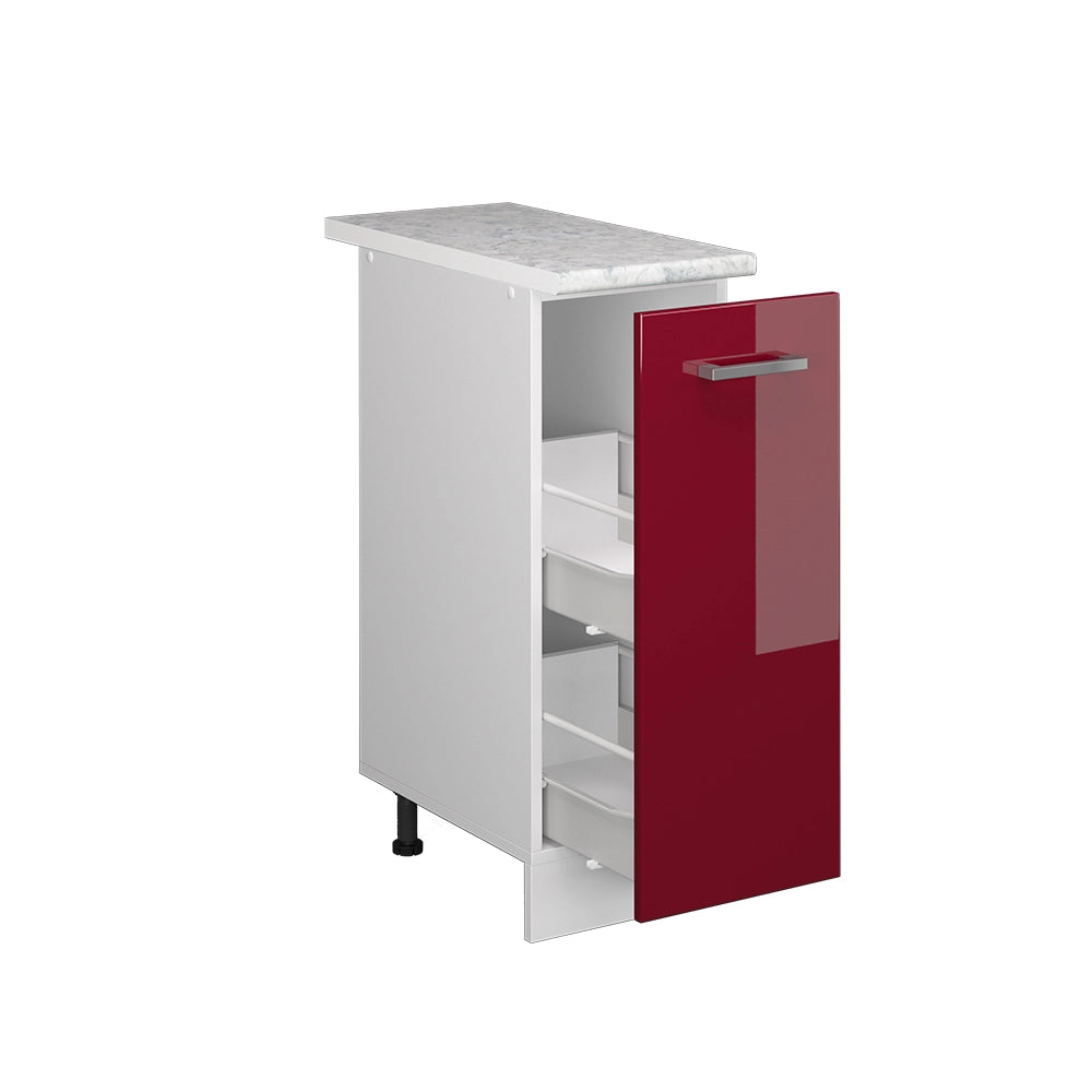 Armadio cucina dispensa alto R-Line Rosso lucido/Bianco 30 cm, PL Marmo Vicco