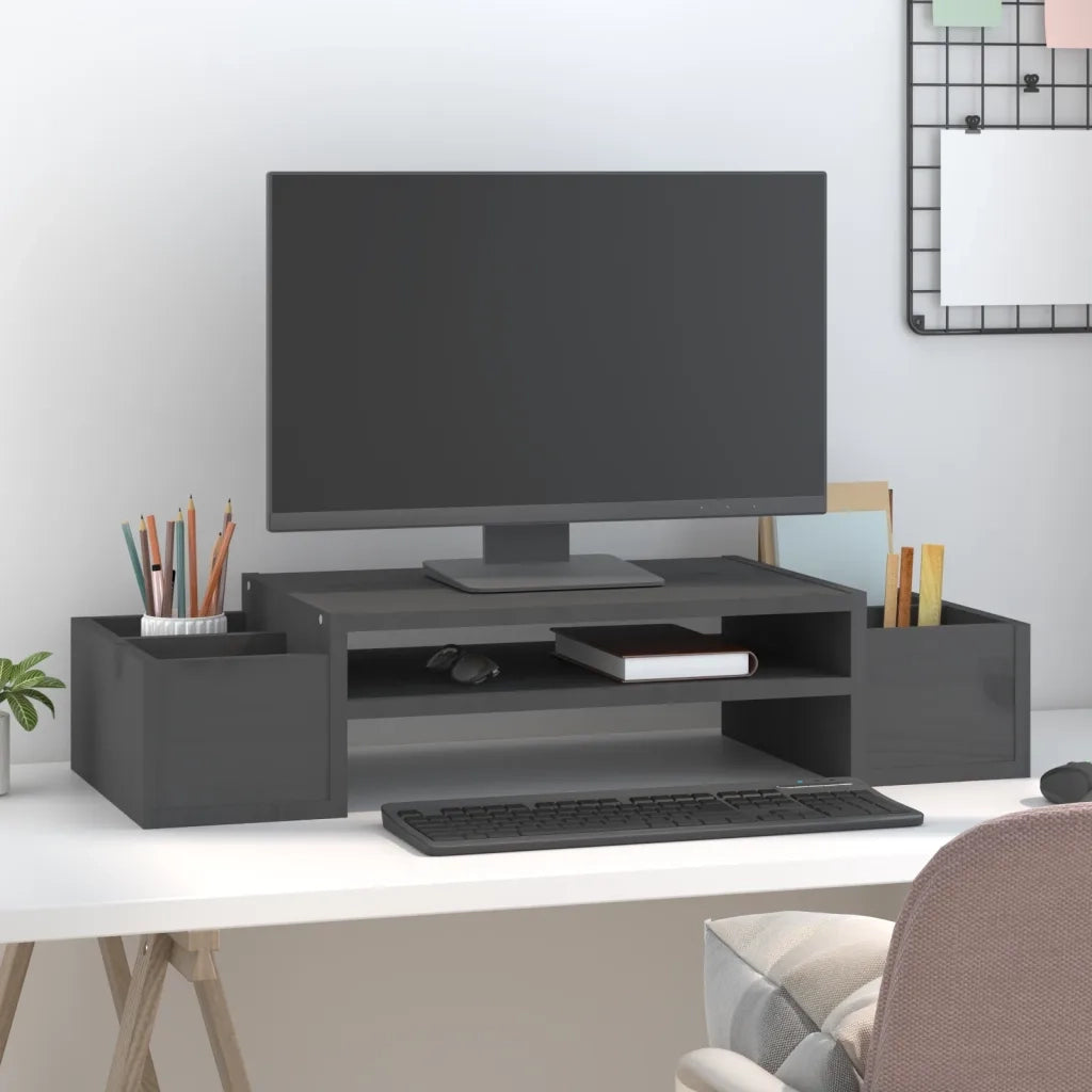Supporto per Monitor Grigio 70x27,5x15cm Legno Massello di Pino 813966