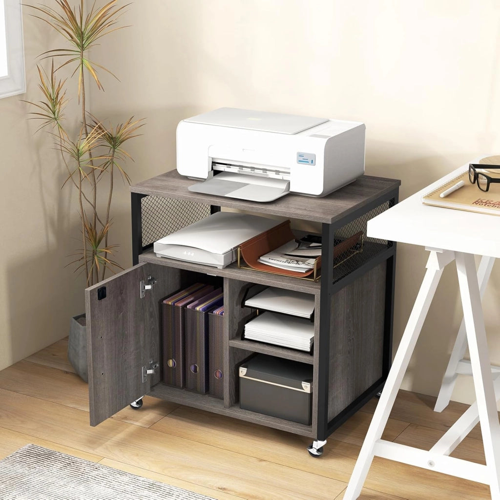 Armadietto per Archivio con Ruote, Mobile Per Documenti con 2 Scomparti, Ripiani Regolabili, Interfaccia USB e TYPE-C, per Soggiorno, Ufficio, Studio, 60 x 43,5 x 65,5 cm (Grigio)