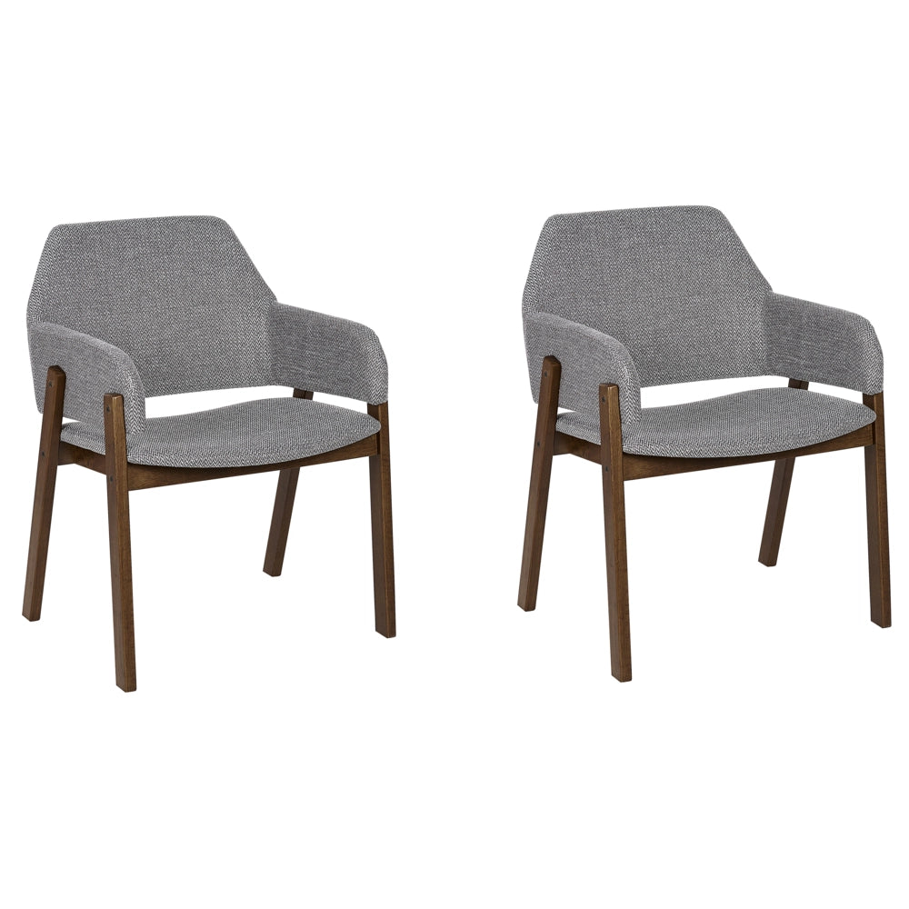 Set di 2 sedie da pranzo in legno scuro e tessuto in poliestere grigio gambe in legno di caucciù stile retrò tradizionale