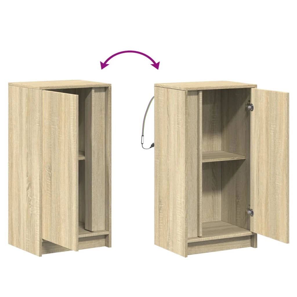Buffet credenza cassettiera mobiletto mobile contenitore organizer per cucina soggiorno salotto con illuminazione a LED finitura rovere Sonoma 42,5 x 34 x 85 cm legno ingegnerizzato marrone 02_0029796