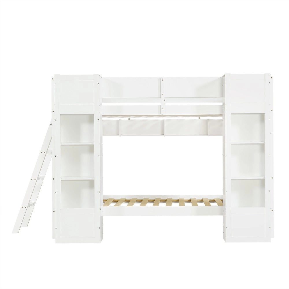 Letto a castello 90x200 cm ¨C Minimal ¨C Bianco in legno con cassetti e mensola