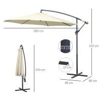 Ombrellone Decentrato da Giardino con Base a Croce Inclusa, in Metallo e Poliestere, 3x2.5 m, Beige