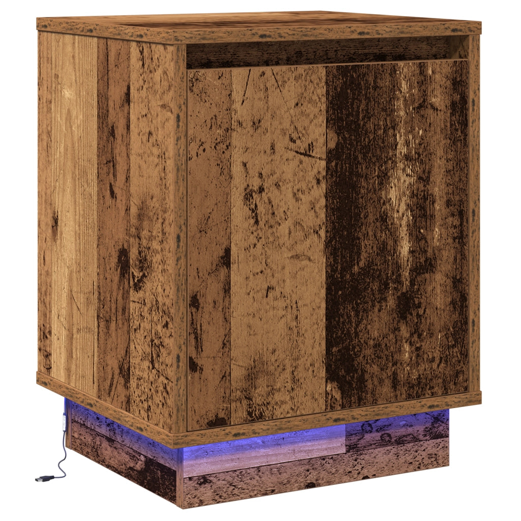 Comodino con luci LED Legno Invecchiato 39x34.5x50 cm