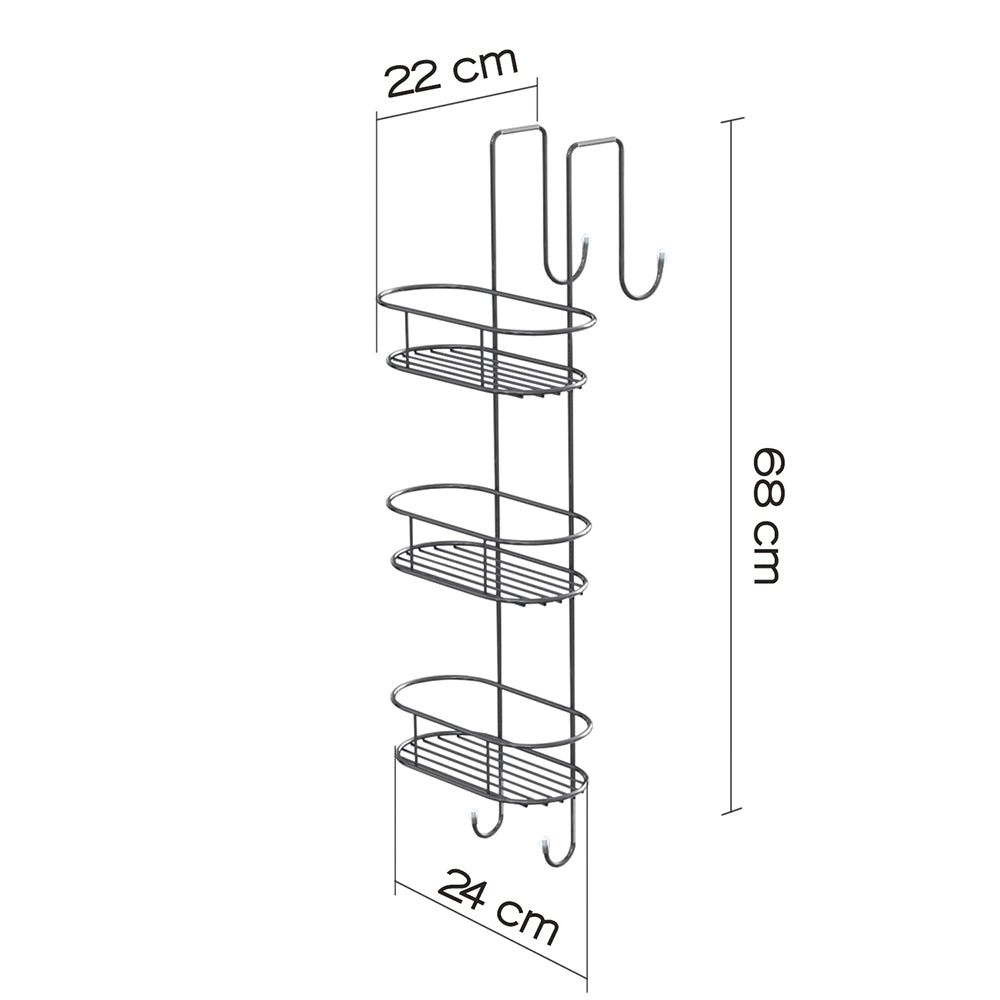 Portaoggetti appendibile da doccia Gedy 24x22x68 cm in metallo cromato 3 mensole | Tito Round