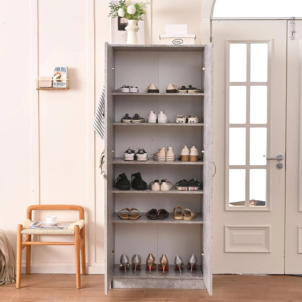 Mobile Armadio 2 Ante 71x38 H 182 cm 6 Ripiani Porta Scarpe Multiuso colore Cemento
