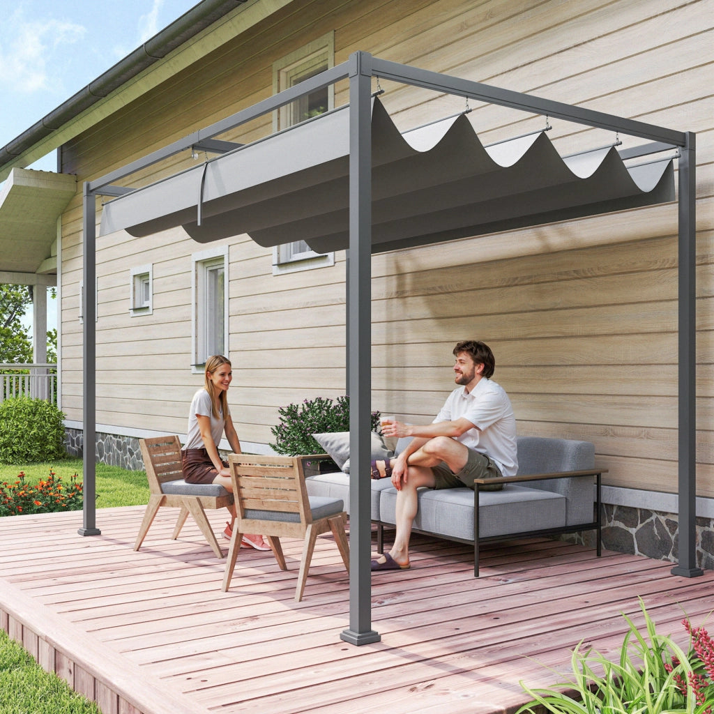 Gazebo Pergola da Giardino 3x2m ¨C zephmum ¨C Metallo, Poliestere, Grigio, Nero