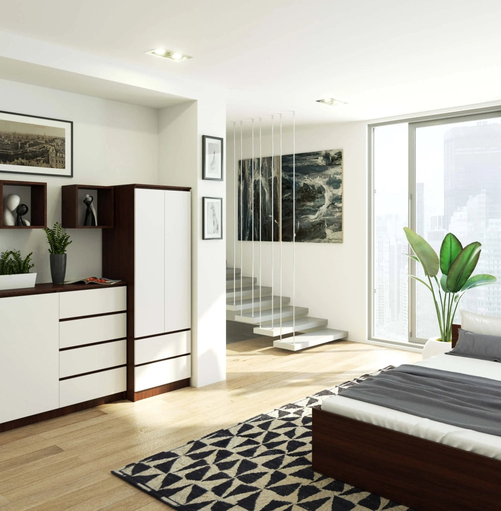 Armadio AKORD S60 Wengé 60 cm 2 ante 2 cassetti inserto frontale Bianco 60x51x180 cm