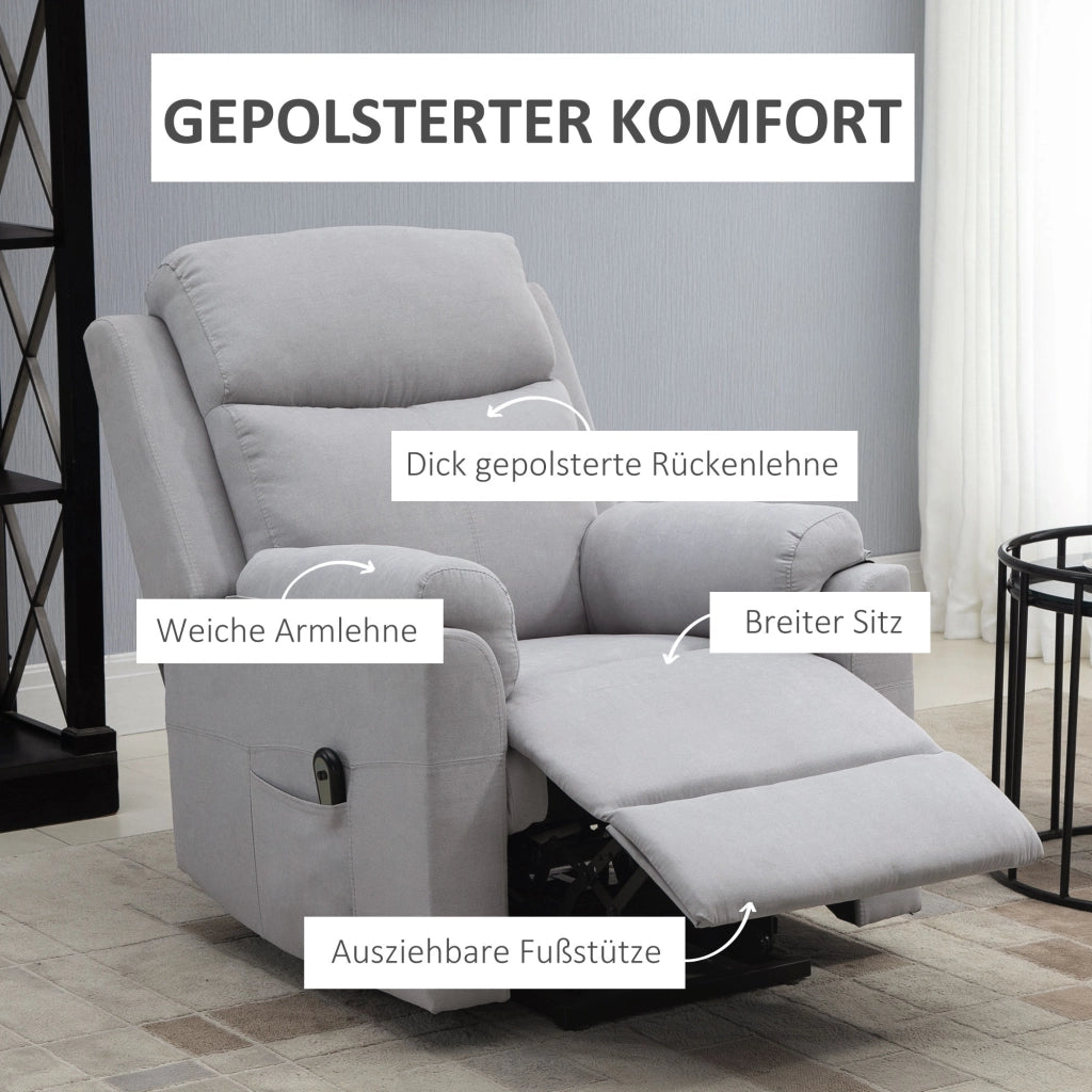 Poltrona relax elettrica alzapersona con telecomando ¨C Xylo ¨C tessuto grigio chiaro con tasche laterali