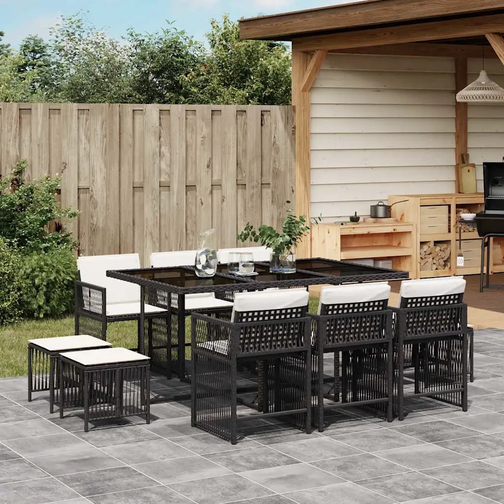 Set da Pranzo da Giardino 11 pz con Cuscini in Polyrattan Nero 3211686