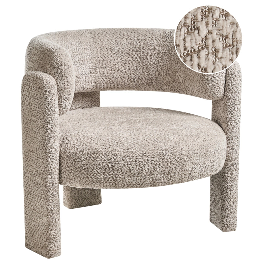Poltrona imbottita in ciniglia con schienale curvo seduta moderna in stile scandinavo colore beige chiaro