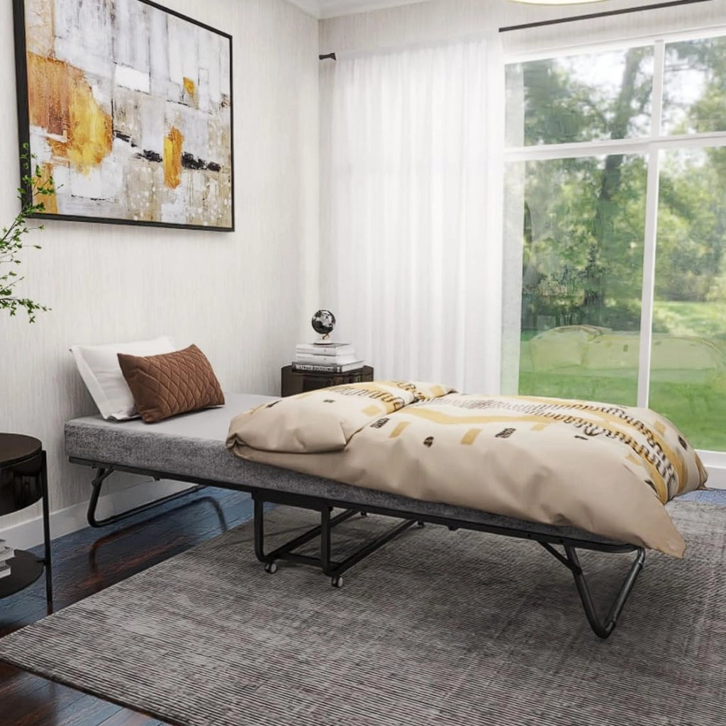 Letto pieghevole 200 x 90 cm con materasso in spugna spessa 13 cm di spessore, telaio del letto portatile con 4 ruote, carico massimo: 200 kg