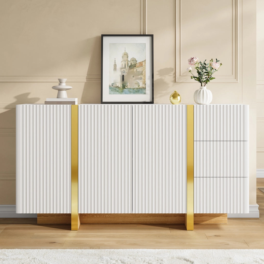 SIDEBOARD 140x36x75 cm 3 Ante e 3 Cassetti Bianco MDF e Pannello di Truciolare